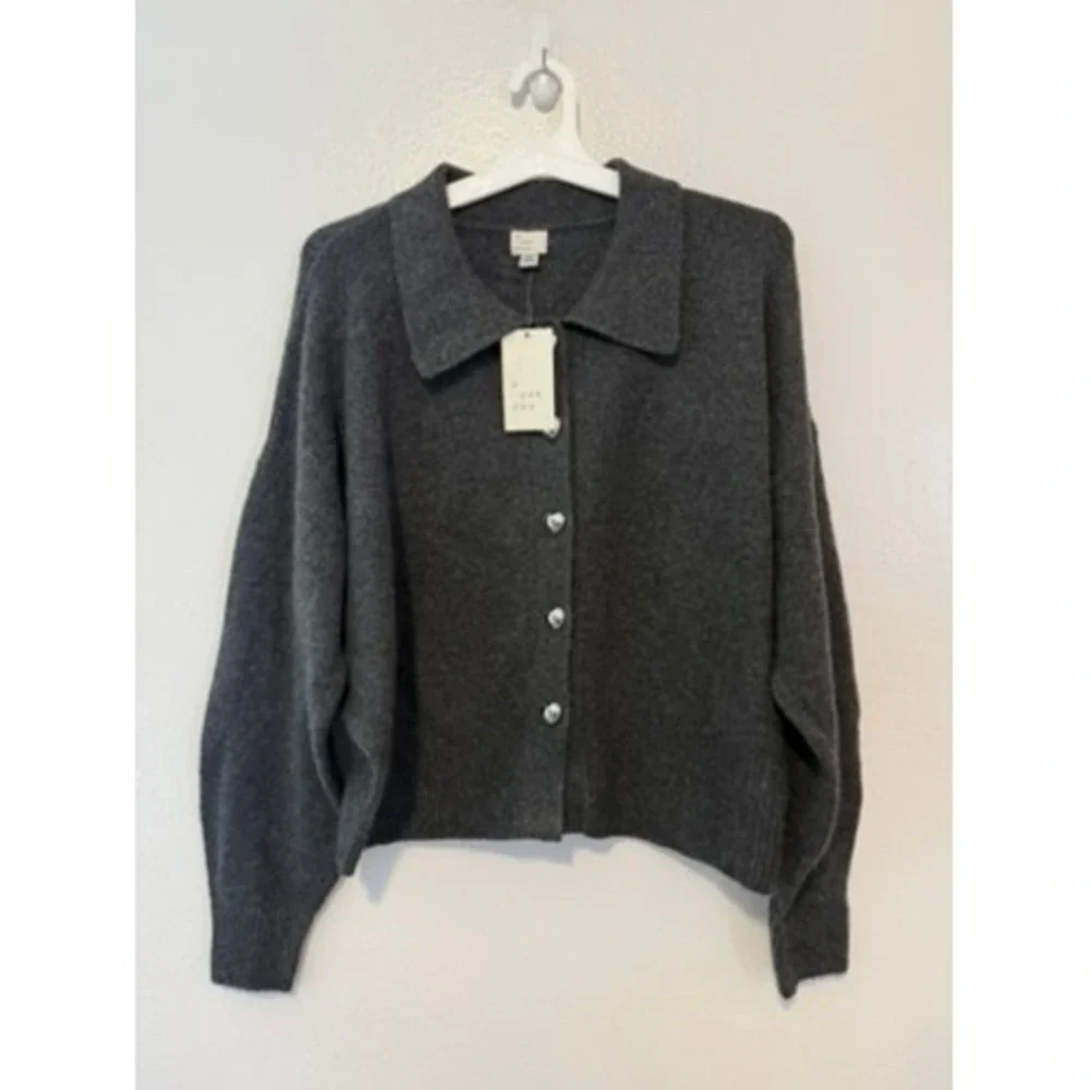 A New Day Womens Heart Button Polo Cardigan Sweater Charcoal Gray XXL NWT